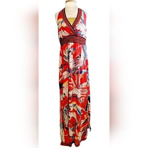 Kiki Larue Multicolor Tropical Empire Waist Halter Maxi Dress with Side Slit